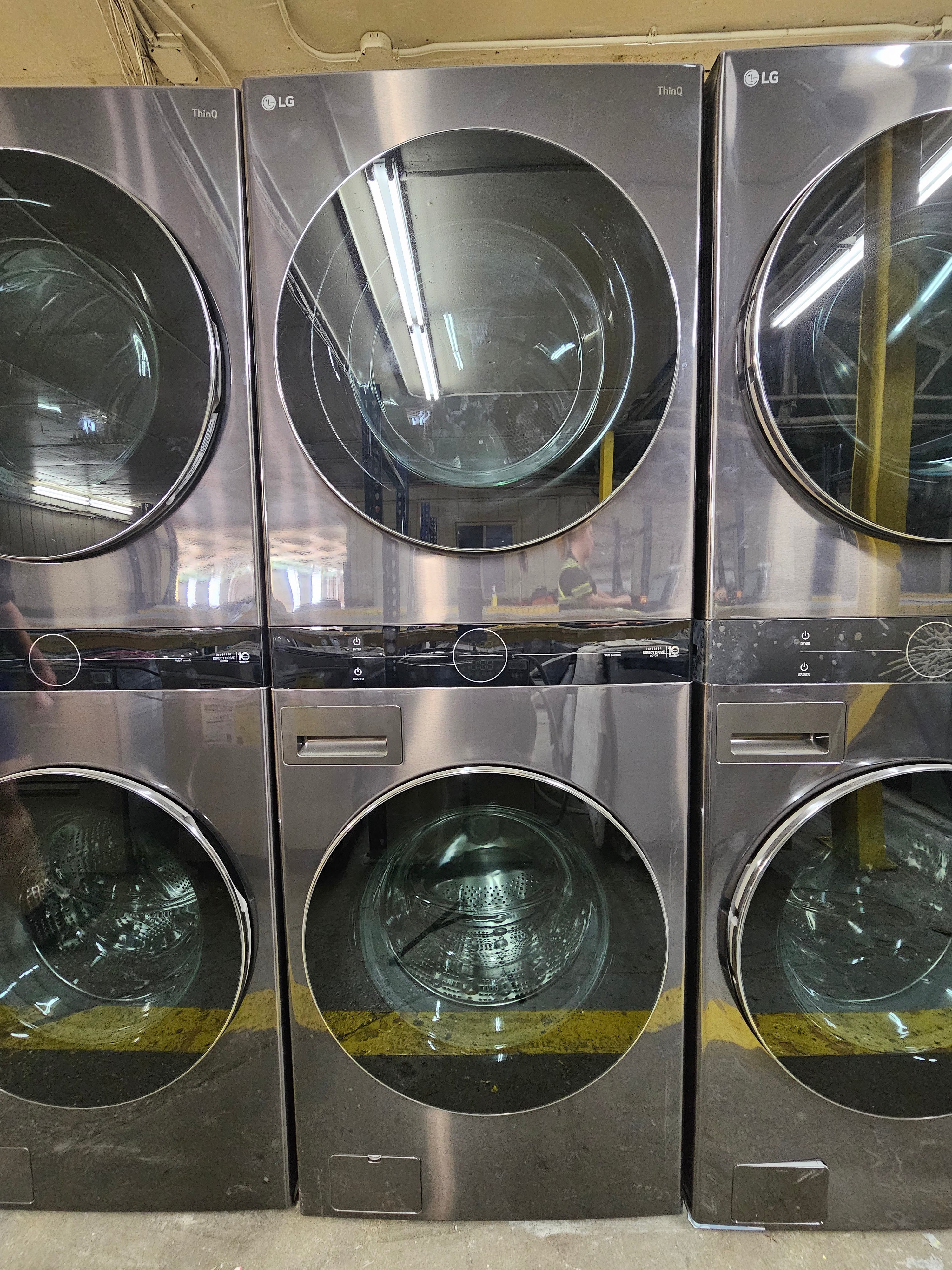 LG Washtower Stacked SMART Laundry Center 4.5 Cu.Ft. Front Load Washer & 7.4 Cu.Ft. Electric Dryer in Black Steel w/ Steam