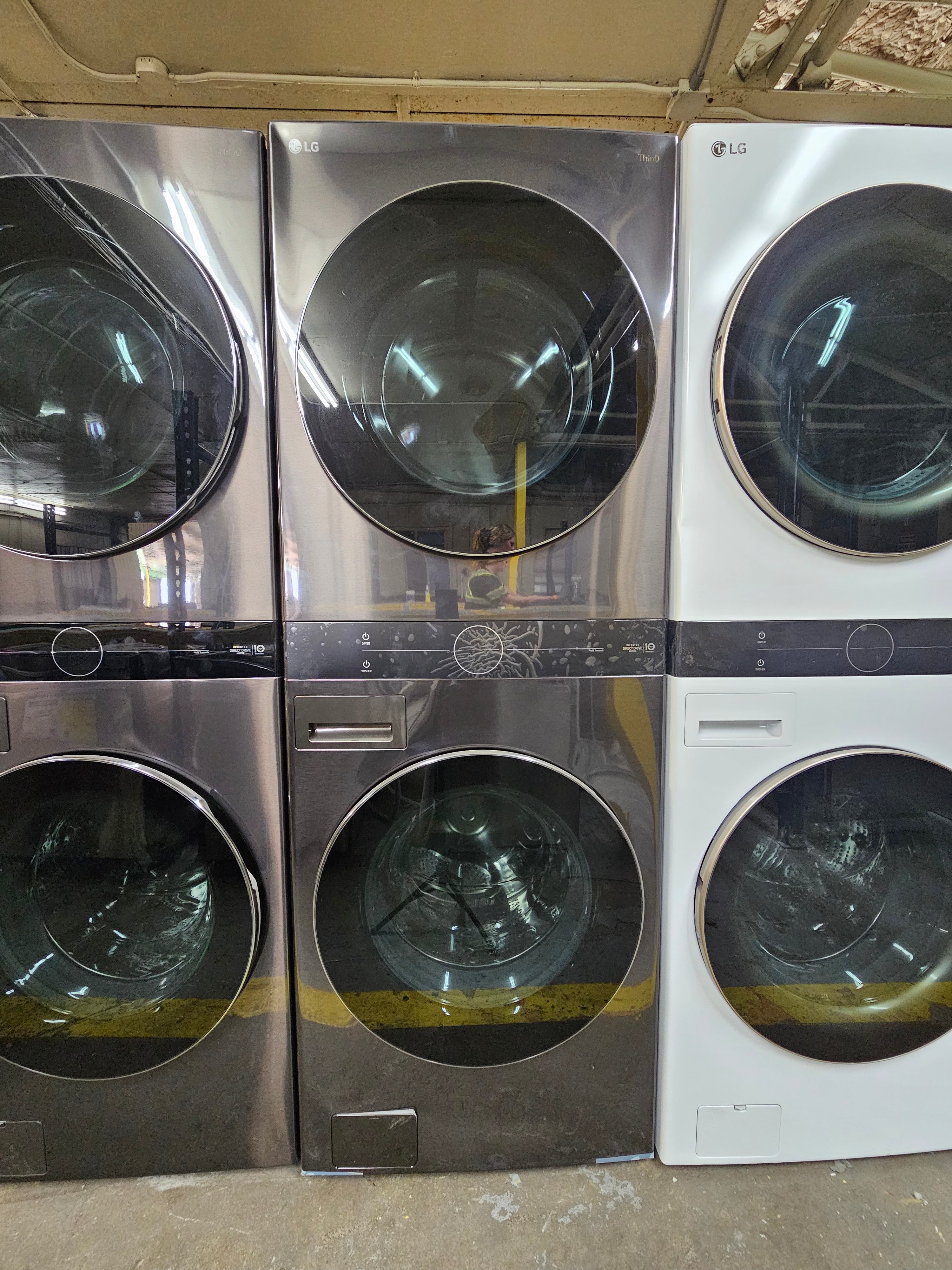 LG Washtower Stacked SMART Laundry Center 4.5 Cu.Ft. Front Load Washer & 7.4 Cu.Ft. Electric Dryer in Black Steel w/ Steam