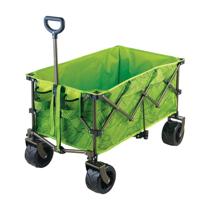 Bliss Collapsible Garden Cart/Beach Wagon w/ Storage Bag 36-in. x 22-in. Tool/Beverage Holders & Wheels | Waterproof | 175 Lb. Capacity GREEN