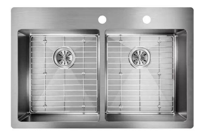 Crosstown® Stainless Steel 33" x 22" x 9" 2FRM-Hole Double Bowl Drop-in Sink