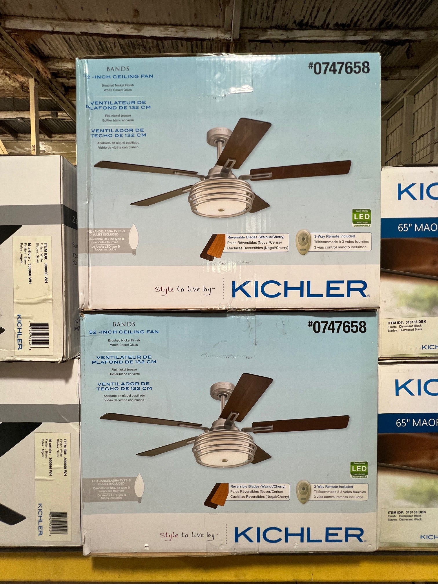 Kichler Bands 52" Ceiling Fan with LED Light (Brushed Nickel) - Reversable Blades