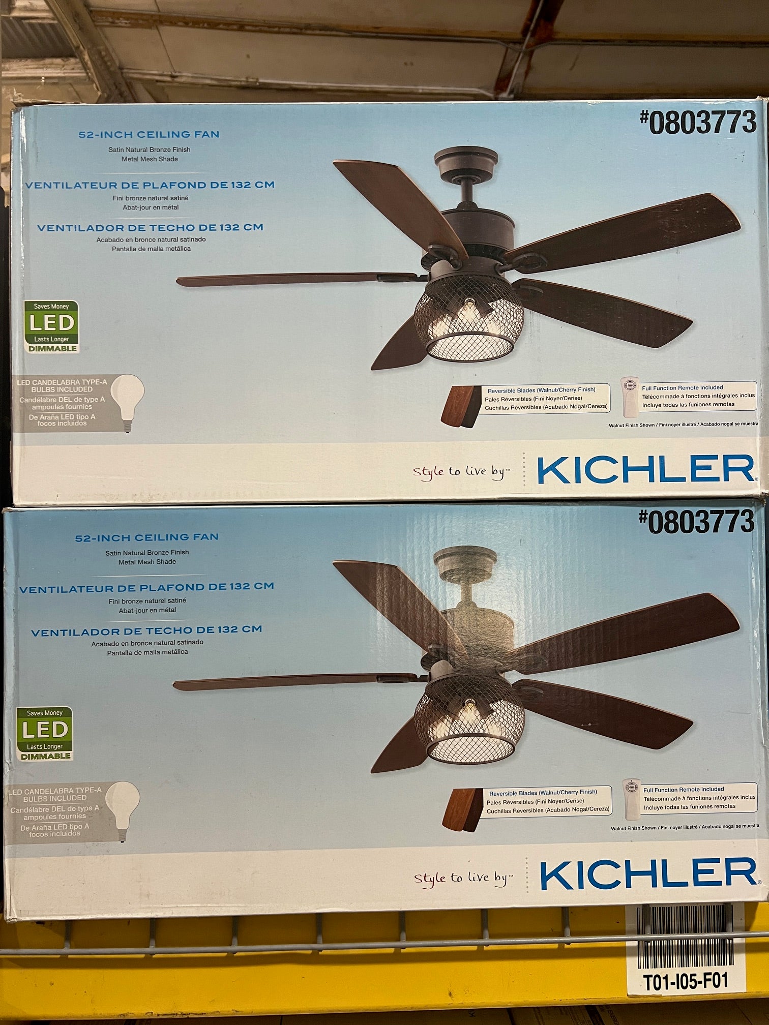 Kichler Clermont 52" LED Ceiling Fan - Satin Natural Bronze Reversible Blades