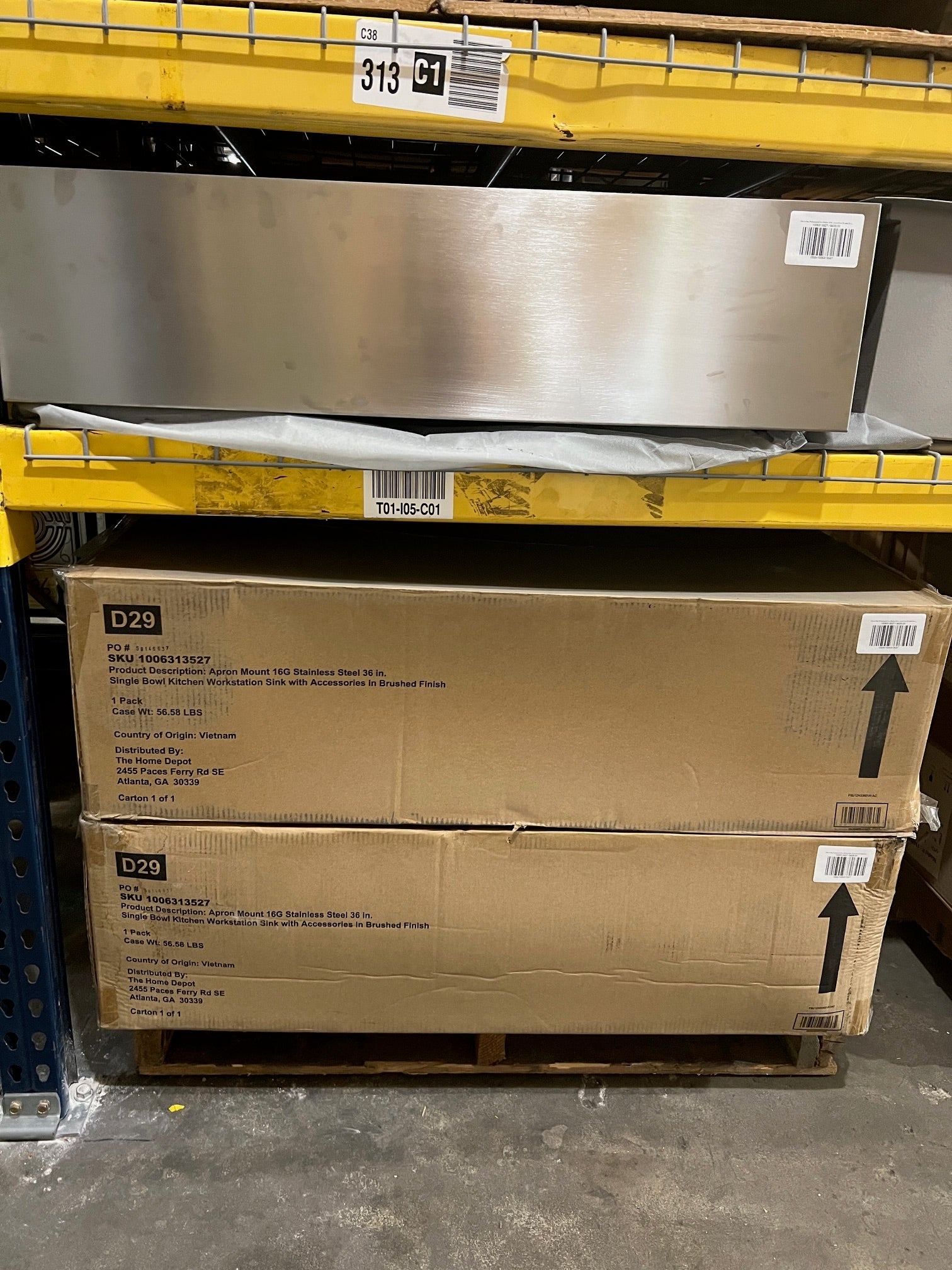 Glacier Bay Apron Mount 16G Stainless Steel 36" Single Bowl Kitchen Workstation Sink with Accessories in Brushed Finish