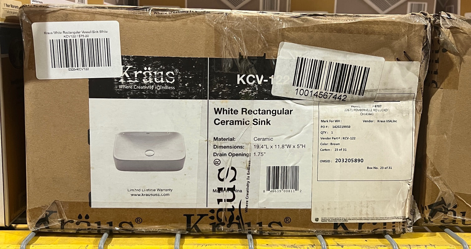 Kraus White Rectangular Vessel Sink White