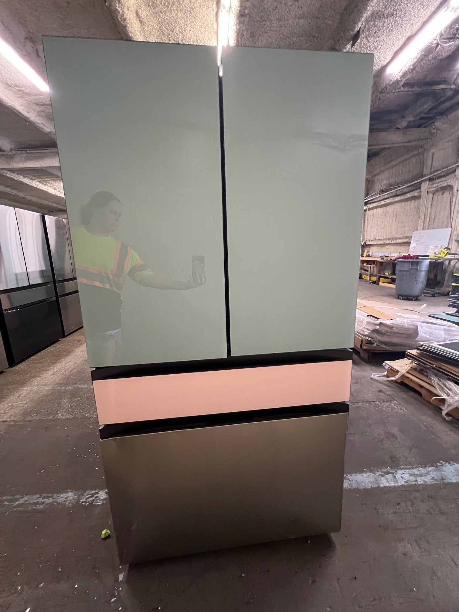 *CLEARANCE* Samsung Bespoke 29 cu. ft. 4-Door French Door Smart Refrigerator with Beverage Center Blue, White & Stainless Steel