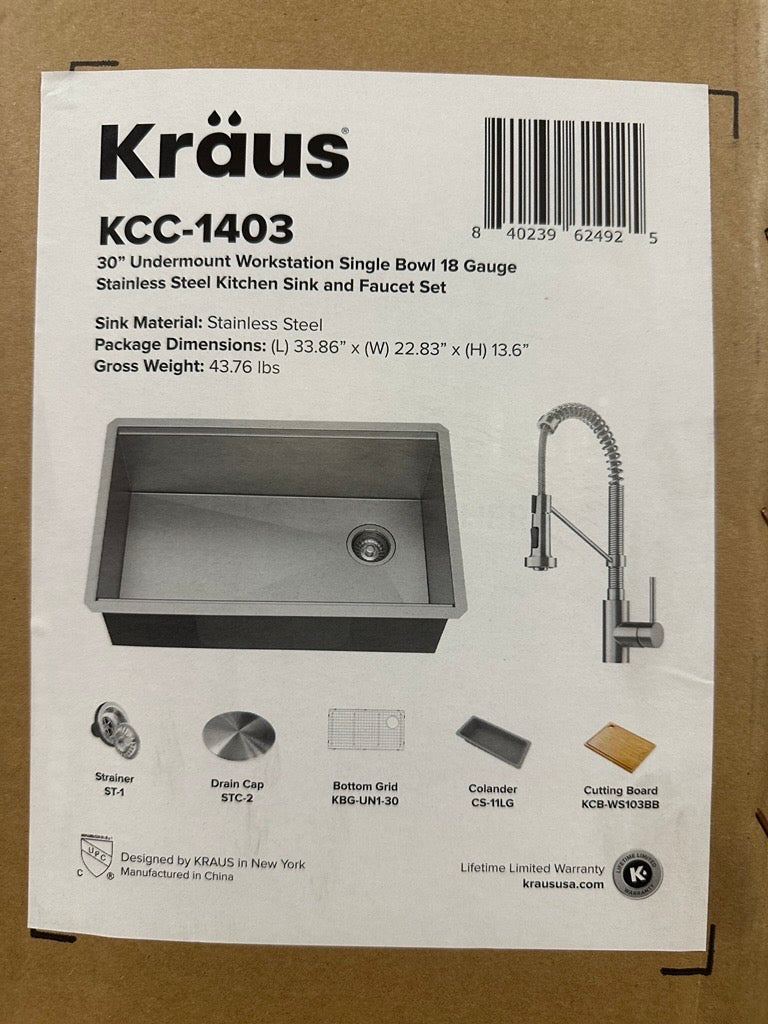 KRAUS 30" Undermount Workstation Kitchen Sink with Pull Down Faucet