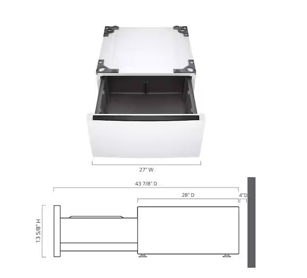 27 in. Laundry Pedestal in White with Storage Drawer