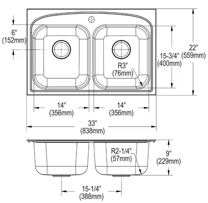 Pergola 33" Drop In Sink Stainless Steel