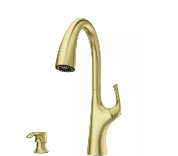 Pfister Ladera Commercial Faucet with Pull Down Sprayer and Soap Dispenser Single Handle Brushed Gold Finish