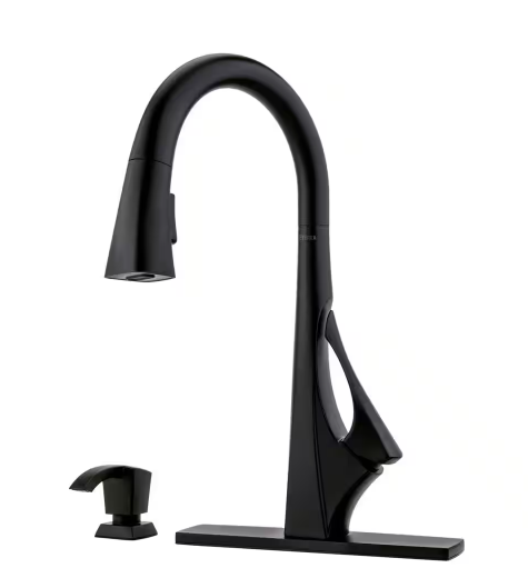 Pfister Venturi Kitchen Faucet with Pull Down Sprayer and Soap Dispenser, Single Handle, High Arc Matte Black
