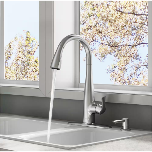 American Standard Lillian Single-Handle Pull-Down Faucet with Soap Dispenser in Stainless Steel