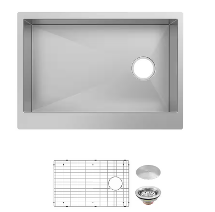 Glacier Bay All-In-One Apron Mount 16G Stainless Steel 30" Single Bowl Kitchen Sink with Faucet in Brushed Finish