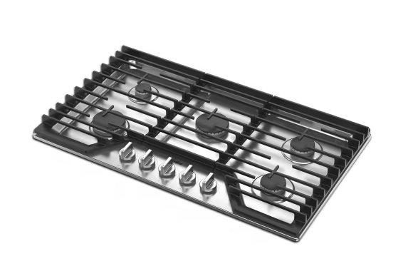 Whirlpool 36 in. 5-Burners Recessed Gas Cooktop in Stainless Steel with SpeedHeat Burner