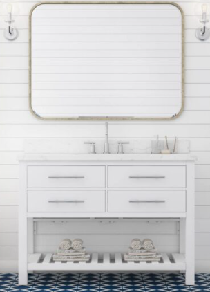 Clear Pebble 48in Cotton White Single Sink Spacious Bathroom Vanity