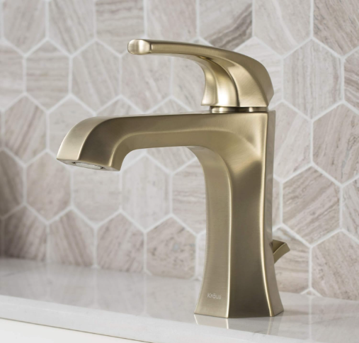 KRAUS Esta Single Handle Basin Bathroom Faucet with Lift Rod Drain in Brushed Gold