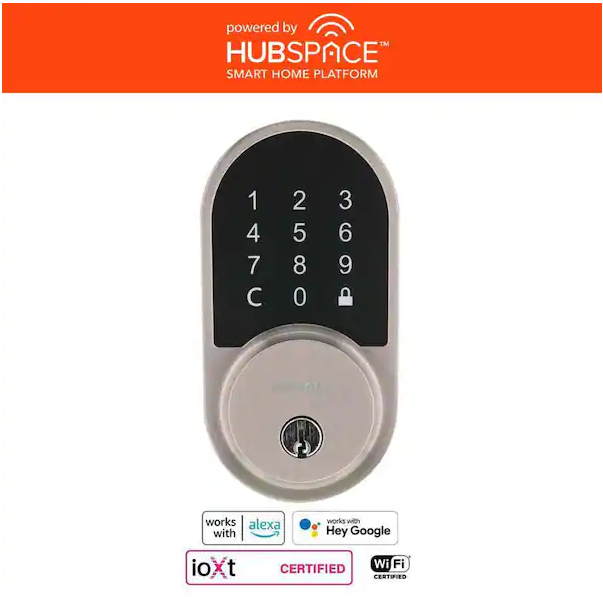 Round Satin Nickel Electronic Single Cylinder Deadbolt Wi-Fi Enabled Powered by Hubspace