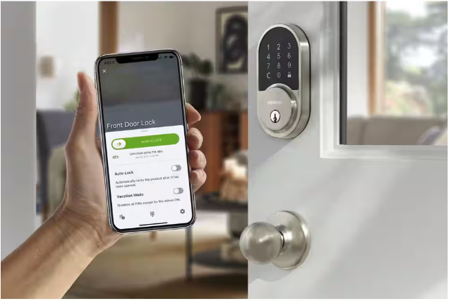 Round Satin Nickel Electronic Single Cylinder Deadbolt Wi-Fi Enabled Powered by Hubspace