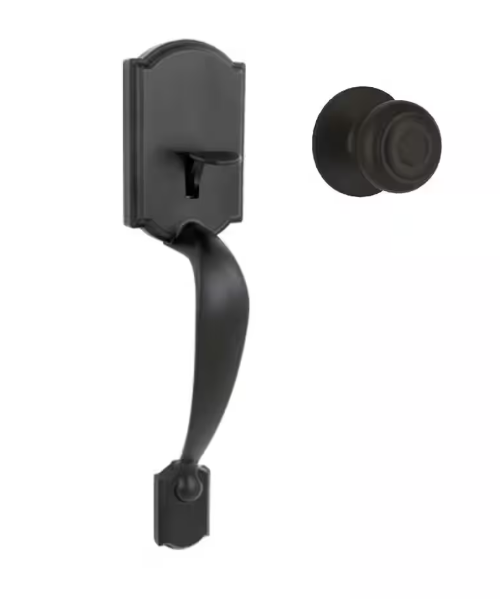 Vancouver Matte Black Entrance Door Handleset with Hartford Interior Knob