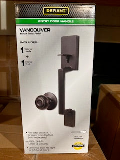 Vancouver Matte Black Entrance Door Handleset with Hartford Interior Knob