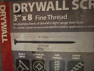 25LB DRYWALL SCREWS 3" x 8" FINE THREAD
