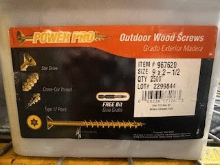 2500 PCS | 9 x 2 - 1/2 OUTDOOR WOOD SCREWS